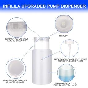 img 3 attached to 👀 INFILILA Push Down Pump Dispenser Bottles - 4PCS (2x180ml, 2x160ml) with Bonus Label Sheet and Funnels - Empty Pump Dispenser Bottle Kit for Alcohol Acetone, Polish, Makeup Remover, and More