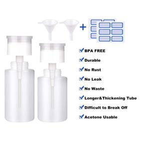 img 1 attached to 👀 INFILILA Push Down Pump Dispenser Bottles - 4PCS (2x180ml, 2x160ml) with Bonus Label Sheet and Funnels - Empty Pump Dispenser Bottle Kit for Alcohol Acetone, Polish, Makeup Remover, and More