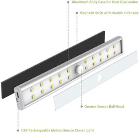 img 1 attached to 2-пакетные USB-перезаряжаемые датчик движения света в шкаф, OxyLED 20-LED беспроводные подсветки шкафа, налепляемые светильники на ступенях, ночник LED для гардероба, кухни, эскалаторов - усиленное освещение для безопасности.