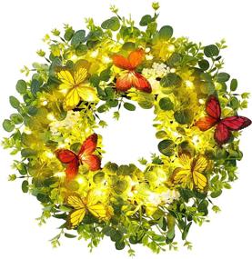 img 4 attached to 🌿 Brwoynn 18-inch Artificial Eucalyptus Leaf Wreath with Greenery and White Berries - Lighted Decorative Welcome Wreath for Front Door, Wall, Window - Spring and Summer Festival Party Decoration