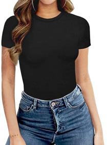 img 3 attached to 👚 Stylish and Versatile: MANGOPOP Women's Crew Neck Short Sleeve Long Sleeve T Shirt Bodysuit Jumpsuit!