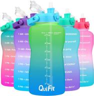 🚰 quifit motivational gallon water bottle: removable straw & flip cap, bpa free, leakproof reusable water jug with time marker - ideal for gym, camping, outdoor sports логотип