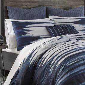 img 2 attached to 🛏️ Izi Shibori Print Cotton Navy Full/Queen Duvet Cover Set: Luxurious and Stylish Bedding Option