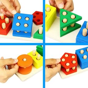 img 1 attached to 🧩 Dreampark Wooden Educational Toys: Shape Color Sorting Stacking Blocks Toddler Puzzles Birthday Gifts for Boys and Girls, Ages 1-3