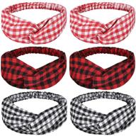 🎀 stylish 6-piece plaid headband set: retro criss-cross elastic wraps - perfect hair accessories for women & girls, ideal for christmas logo