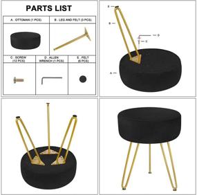 img 3 attached to Modern Black Round Velvet Footrest Stool Ottoman with Golden Metal Leg for Dressing Table Stool, Shoes Bench in Living Room Bedroom - GRUNEN WOLKEN