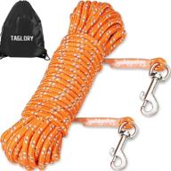 taglory check cord/tie out, long leash for puppy dog training, 15/30/50 ft nylon rope with reflective stitching, suitable for small dogs, ideal for swimming, walking, camping, in black/orange logo