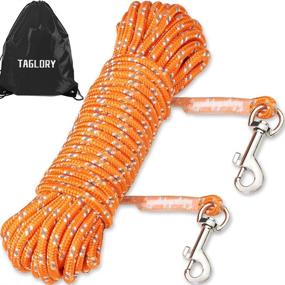 img 4 attached to Taglory Check Cord/Tie Out, Long Leash for Puppy Dog Training, 15/30/50 FT Nylon Rope with Reflective Stitching, Suitable for Small Dogs, Ideal for Swimming, Walking, Camping, in Black/Orange