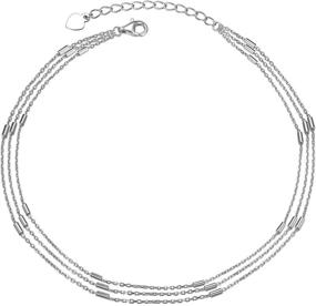 img 4 attached to 🌸 Шикарный многослойный браслет на щиколотку из 925 стерлингового серебра: регулируемый 9+1,5 дюймовый пляжный браслет для женщин и девочек - элегантные и простые браслеты на щиколотку