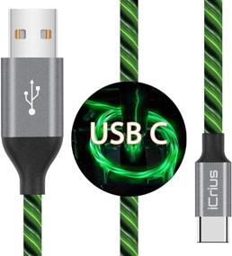 img 4 attached to 🔌 Green LED Light Up Flowing USB Type C Cable, iCrius 3ft Fast Charger Charging Cords with 3A Compatibility for Samsung Galaxy S10 S10E S9 S8 Plus Note 10 9 8, Moto Z, LG G8, and More