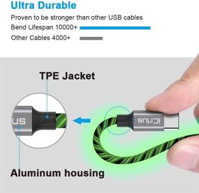 img 1 attached to 🔌 Green LED Light Up Flowing USB Type C Cable, iCrius 3ft Fast Charger Charging Cords with 3A Compatibility for Samsung Galaxy S10 S10E S9 S8 Plus Note 10 9 8, Moto Z, LG G8, and More