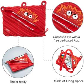 img 1 attached to 🎒 Unleash Creativity with ZIPIT Talking Monstar 3-Ring Binder Pencil Pouch - Red, Designed for Kids, Featuring a Large Capacity Pen Case Made from One Long Zipper!