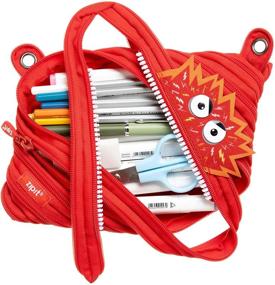 img 3 attached to 🎒 Раскройте творчество с ZIPIT Talking Monstar 3-Ring Binder Pencil Pouch - Red! Предназначен для детей, обладает большим объемом и выполнен в виде пенала на одной длинной молнии!