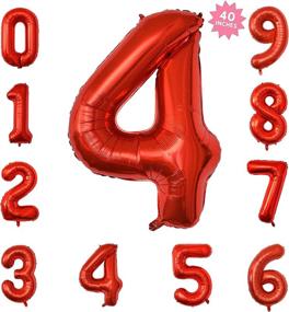 img 4 attached to 🎈 Jumbo 40-Inch Red Number Balloons for Birthday Party, Wedding, Bridal Shower, Engagement Photo Shoot, Anniversary - Huge Giant Foil Mylar Balloons with 4 Digit Display