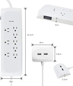 img 1 attached to ⚡ High-Quality 8 Outlet Surge Protector Power Strip with 2 USB Charging Ports (2.4A) - 6 + 4 FT Extension Cord, 2400 Joules Overload Protection, Wall Mountable - ETL Listed - White