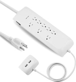 img 4 attached to ⚡ High-Quality 8 Outlet Surge Protector Power Strip with 2 USB Charging Ports (2.4A) - 6 + 4 FT Extension Cord, 2400 Joules Overload Protection, Wall Mountable - ETL Listed - White