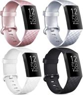 набор из 4 силиконовых браслетов для fitbit charge 4 / fitbit charge 3 / charge 3 se, мягкие водонепроницаемые запасные ремни для женщин и мужчин (без трекера) (большие) логотип