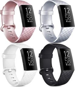 img 4 attached to Набор из 4 силиконовых браслетов для Fitbit Charge 4 / Fitbit Charge 3 / Charge 3 SE, мягкие водонепроницаемые запасные ремни для женщин и мужчин (без трекера) (большие)