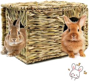 img 4 attached to BWOGUE Oversized Grass Hideaway House for Rabbits, Handcrafted Natural Foldable Bed Hut with Openings - Playhouse for Bunny, Guinea Pig, Chinchilla, Ferret - Ideal for Play and Sleep