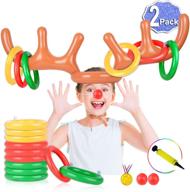 🎄 family christmas party game: 2 inflatable reindeer antlers with 12 ring toss, 2 red reindeer noses, 1 medal, and 1 hand-held pump - perfect for holiday fun логотип