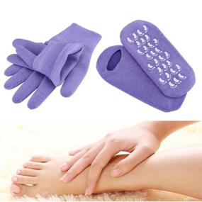 img 3 attached to 🧤 Gel Moisturizing Gloves and Socks with Essential Oils for Repairing Dry Rough Cracked Eczema Hands/Feet - Cotton/Purple, CCbeauty Spa Beauty Gift