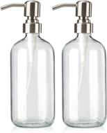 🧼 amazerbath 16 oz glass soap dispenser - pack of 2, pump stainless steel chrome, clear bathroom hand soap dispenser bottle for liquid lotion, kitchen dish soap dispenser logo