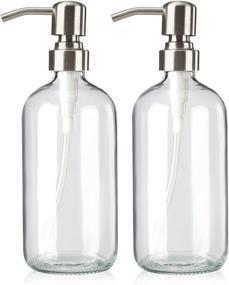 img 4 attached to 🧼 AmazerBath 16 Oz Glass Soap Dispenser - Pack of 2, Pump Stainless Steel Chrome, Clear Bathroom Hand Soap Dispenser Bottle for Liquid Lotion, Kitchen Dish Soap Dispenser