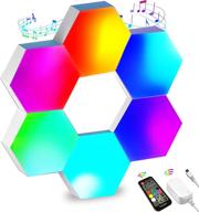 hexagon lights rgb sync with music: smart led wall lights with rf remote, built-in mic, 16 million colors for gaming setup/bedroom/bar/cafe, 6 pack логотип