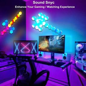 img 3 attached to Hexagon Lights RGB Sync with Music: Smart LED Wall Lights with RF Remote, Built-in Mic, 16 Million Colors for Gaming Setup/Bedroom/Bar/Cafe, 6 Pack