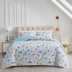 img 3 attached to 🦖 Joyreap Twin Dinosaur Quilt Set - Colorful Light Blue Design for Boys and Girls, Soft Microfiber Bedspread for All Seasons - Includes 1 Quilt and 1 Pillow Sham