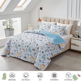 img 2 attached to 🦖 Joyreap Twin Dinosaur Quilt Set - Colorful Light Blue Design for Boys and Girls, Soft Microfiber Bedspread for All Seasons - Includes 1 Quilt and 1 Pillow Sham