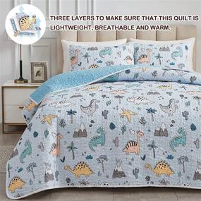 img 1 attached to 🦖 Joyreap Twin Dinosaur Quilt Set - Colorful Light Blue Design for Boys and Girls, Soft Microfiber Bedspread for All Seasons - Includes 1 Quilt and 1 Pillow Sham