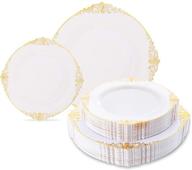 🍽️ liacere 60 pack gold plastic plates for parties, weddings & christmas - white and gold disposable plates include 30pcs 10.25inch gold dinner plates, 30pcs 7.5inch gold dessert plates logo