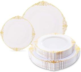 img 4 attached to 🍽️ Liacere 60 Pack Gold Plastic Plates for Parties, Weddings & Christmas - White and Gold Disposable Plates include 30PCS 10.25inch Gold Dinner Plates, 30PCS 7.5inch Gold Dessert Plates