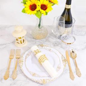 img 1 attached to 🍽️ Liacere 60 Pack Gold Plastic Plates for Parties, Weddings & Christmas - White and Gold Disposable Plates include 30PCS 10.25inch Gold Dinner Plates, 30PCS 7.5inch Gold Dessert Plates