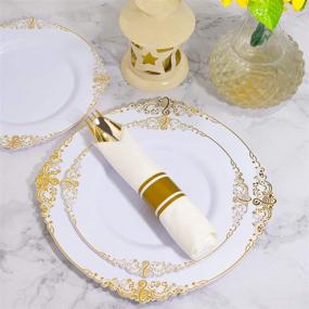 img 2 attached to 🍽️ Liacere 60 Pack Gold Plastic Plates for Parties, Weddings & Christmas - White and Gold Disposable Plates include 30PCS 10.25inch Gold Dinner Plates, 30PCS 7.5inch Gold Dessert Plates