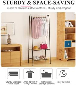 img 3 attached to 👕 KAREZONINE Heavy Duty Clothing Rack - Portable Garment Rack with 2-Tier Shelves, Double Rod Metal Coat Rack Freestanding for Shoes Rack Organization - Black