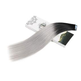 img 1 attached to 🌈 RINBOOOL 18 Inch Black Ombre Tape In Human Hair Extensions: Real Remy Brazilian, Pre-taped, Seamless, Invisible, 20pcs/Pack