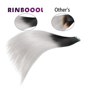 img 3 attached to 🌈 RINBOOOL 18 Inch Black Ombre Tape In Human Hair Extensions: Real Remy Brazilian, Pre-taped, Seamless, Invisible, 20pcs/Pack