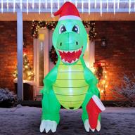 🎄 christmas party inflatable: 6 ft tall dinosaur holding a stocking with leds - ideal for indoor, outdoor, yard, garden, and lawn winter decorations logo