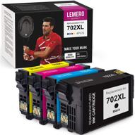 🖨️ lemerouexpect remanufactured ink cartridge set - epson 702xl high capacity for workforce pro wf3720 wf3733 wf3730 printer (4-pack, black cyan magenta yellow) logo