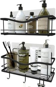 img 3 attached to 💡 KINCMAX Shower Caddy Bathroom Shelf, Traceless Adhesive Storage Organizer, Rustproof Food Storage Basket, 2-in-1 Kitchen Spice Racks-2 Pack (Matte Black)
