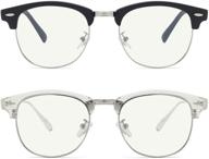 👓 mogs anti blue light blocking glasses: stylish uv400 retro computer gaming tv screen reading bluelight blue blocker glasses for men - 2 pack (bright black siliver & clear silver) logo