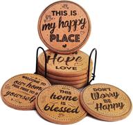 🍻 absorbent cork coasters with holder - set of 8 large round outdoor cup coasters for table protection, coffee trivet, cups, and mugs - cute & funny coaster gift logo