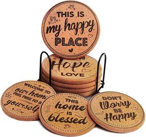 img 4 attached to 🍻 Absorbent Cork Coasters with Holder - Set of 8 Large Round Outdoor Cup Coasters for Table Protection, Coffee Trivet, Cups, and Mugs - Cute & Funny Coaster Gift