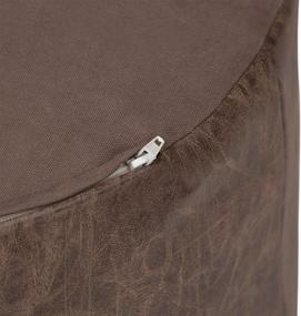 img 1 attached to 🛋️ Kearney Round Pouf by SIMPLIHOME - Distressed Brown Faux Leather Upholstered Footstool for Living Room, Bedroom, and Kids Room - Transitional & Modern Design