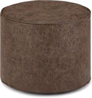 🛋️ kearney round pouf by simplihome - distressed brown faux leather upholstered footstool for living room, bedroom, and kids room - transitional & modern design logo