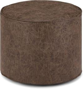 img 4 attached to 🛋️ Kearney Round Pouf by SIMPLIHOME - Distressed Brown Faux Leather Upholstered Footstool for Living Room, Bedroom, and Kids Room - Transitional & Modern Design