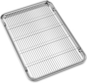 img 4 attached to Bastwe Large Set Baking Sheet and Cooling Rack: Professional 24L x 16W x 1H inch Bakeware - Healthy, Nontoxic, Rustproof, and Easy to Clean