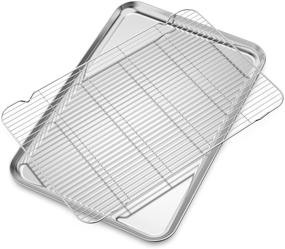 img 3 attached to Bastwe Large Set Baking Sheet and Cooling Rack: Professional 24L x 16W x 1H inch Bakeware - Healthy, Nontoxic, Rustproof, and Easy to Clean